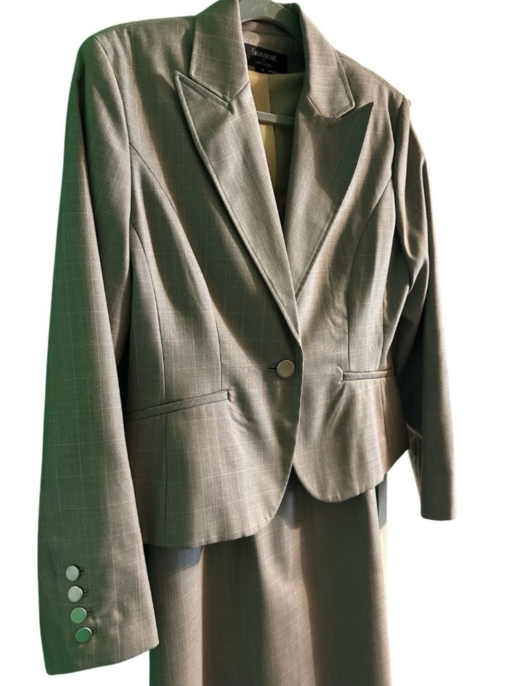 Larry Levine Beige Plaid Dress with Single-Button Blazer Suit Set